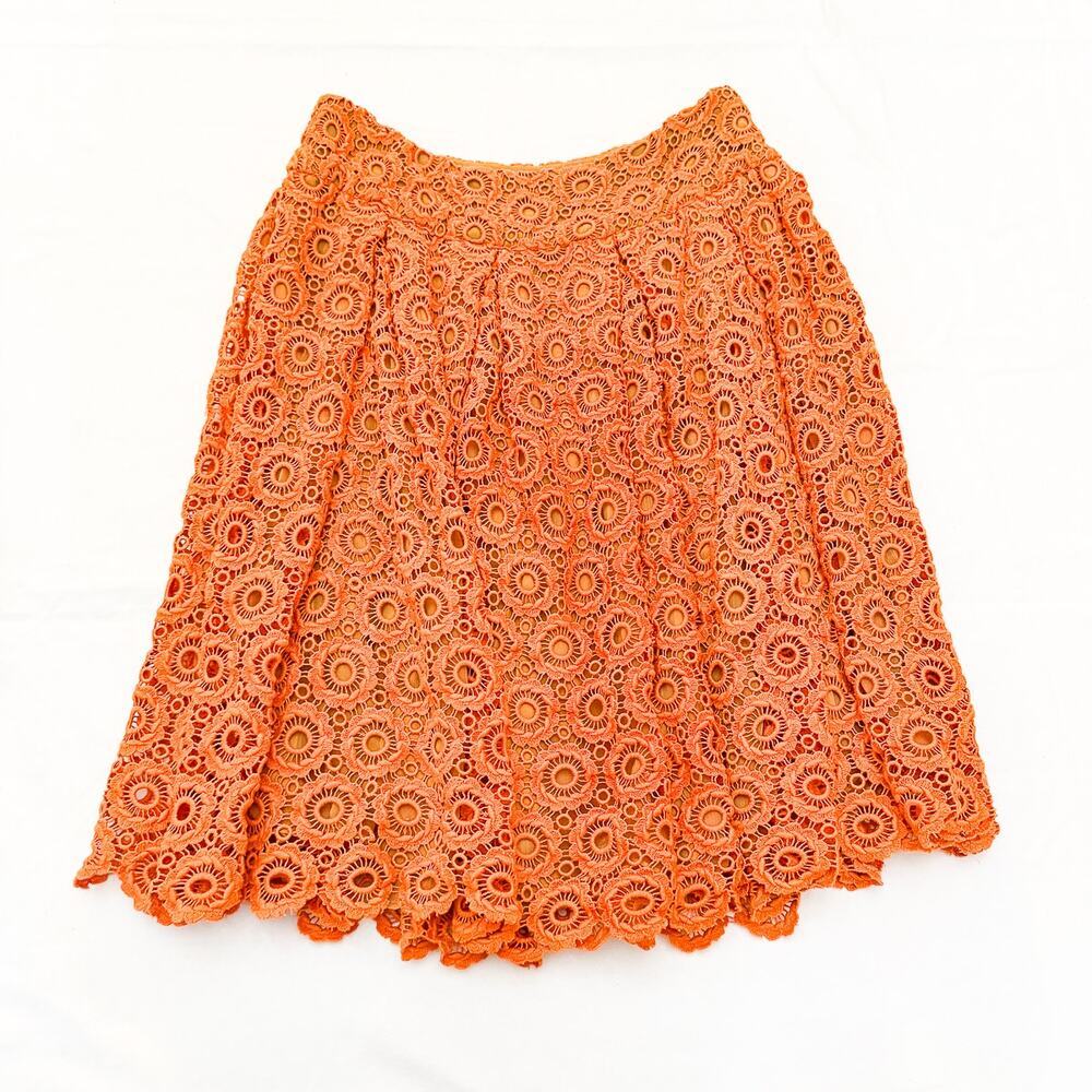Moulinette Soeurs Vetements Crochet Scalloped Hem Orange A Line Skirt Size 8
